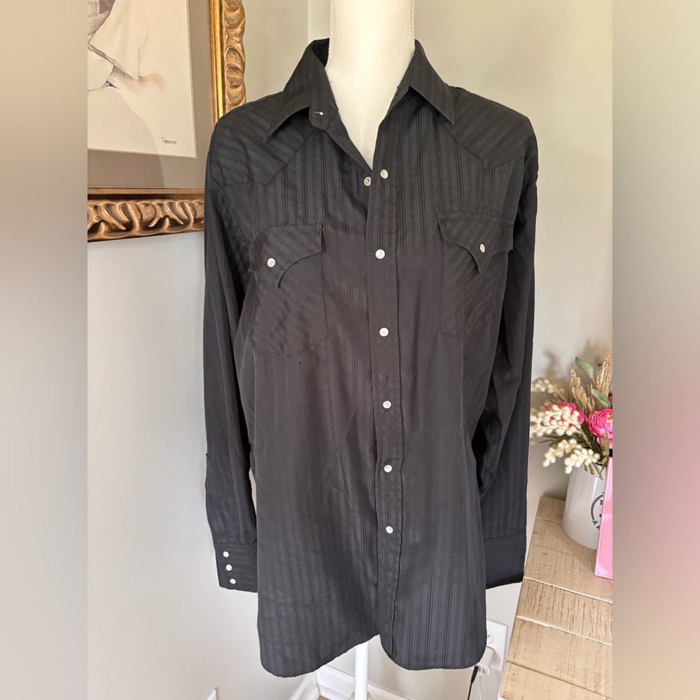 Vintage Ely Cattleman Pearl snap button down shirt black size 16 / 35 EUC